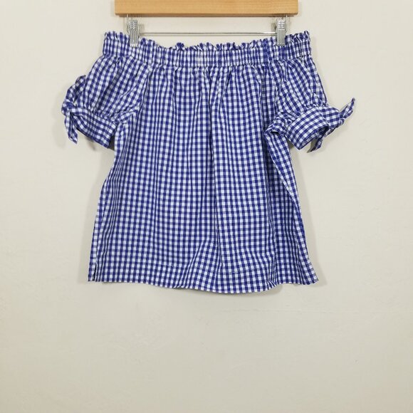 J. Crew Off The Shoulder Top Blouse White/Blue Size 6 - Picture 1 of 5